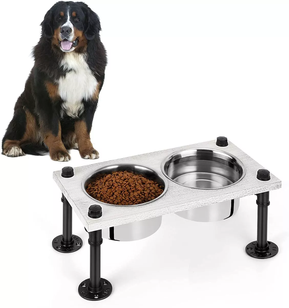 Elevated Dog Bowls Raised Dog Bowl Stand Feeder with 2 Bowls Wood for  Medium Dog