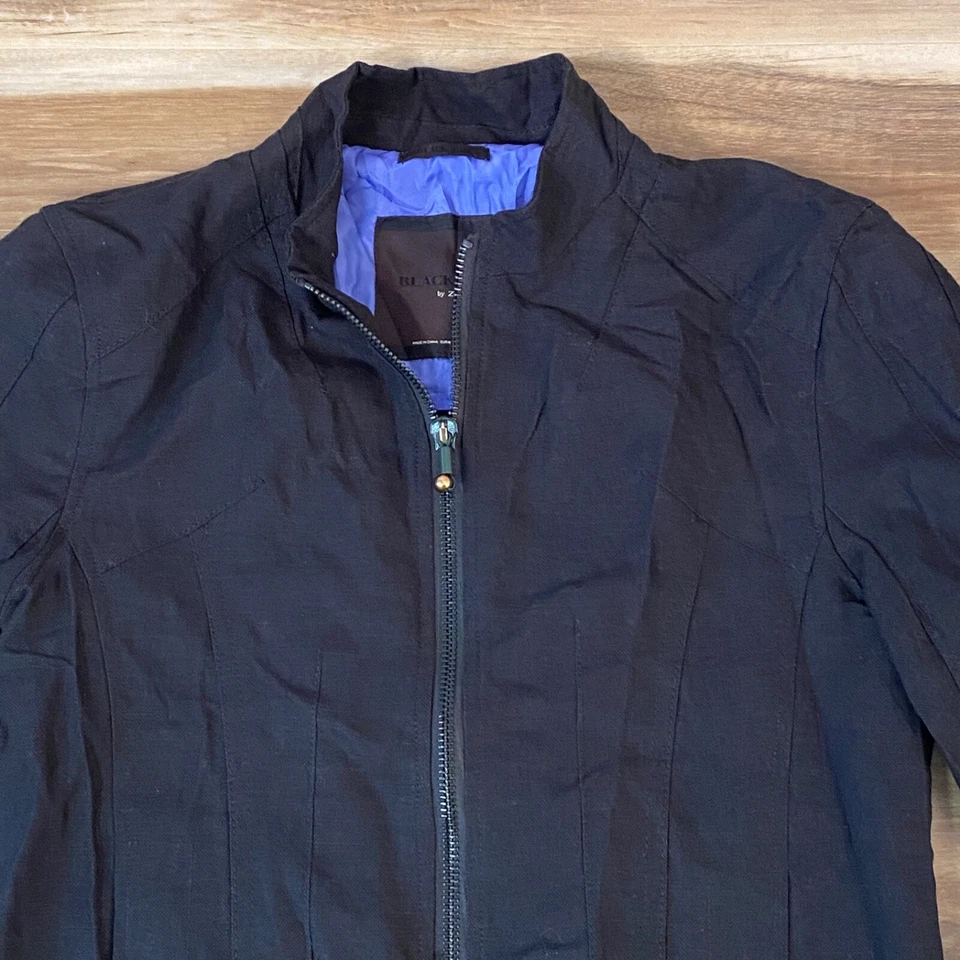 Zara Jacket Mens Medium Black Tag Linen Full Zip Mock Neck Half Lined - Image 2 of 4
