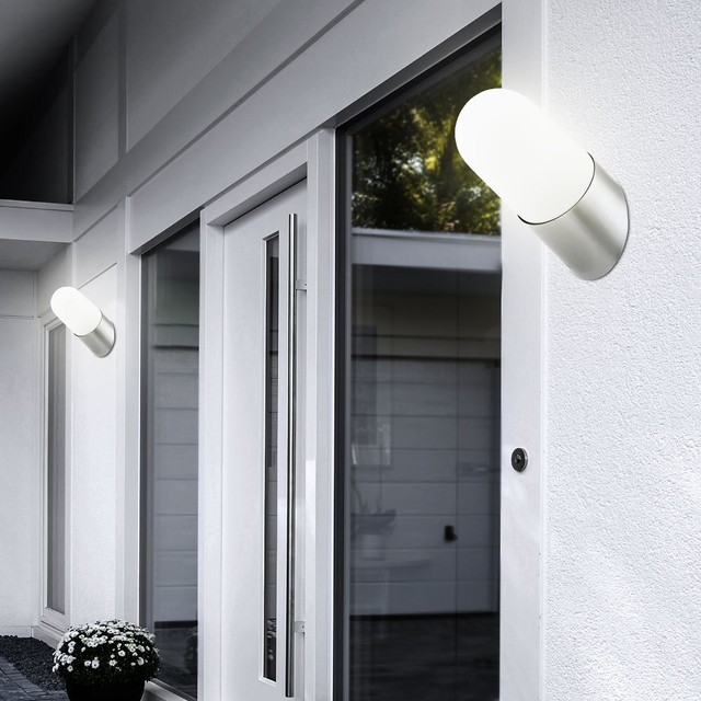 Set Of 2 Design Chrome Wall Lamps Glass Spotlights Balcony Light Exterior Lights