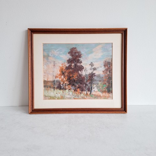 Original óleo pastel paisaje 1948 árboles bosque pintura boceto firmado NEEDHAM - Imagen 3 de 10