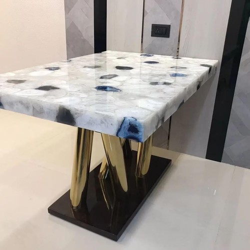 White and Blue Agate Table Top, Agate Dining Table, Console Table, Agate Counter - Picture 2 of 8