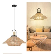  3-Light Rattan Bohemian/Global Lantern LED Large Hanging Pendant Light
