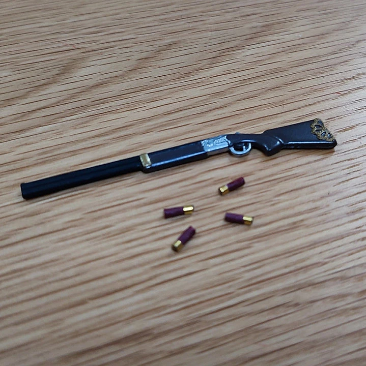 1/12 Dolls House miniature Shotgun Rifle & Handmade Shells Cartridges Farmer LGW