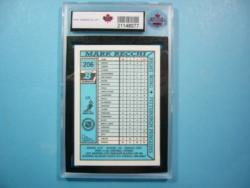 1990/91 BOWMAN TIFFANY NHL HOCKEY CARD #206 MARK RECCHI ROOKIE RC KSA 9.5 NGM - Picture 2 of 2