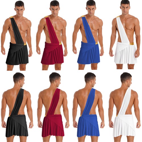 Hombres Vestido Un Hombro Correa Falda Toga Disfraz Adulto Ropa Interior Ropa de dormir romana - Imagen 3 de 48