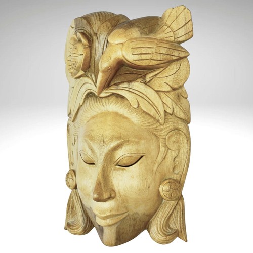 Balinese Mask Dewi Sri Bawang Forest Goddess Hand Carved Wood Carving Bali folk - Picture 5 of 10