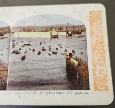 HARBOR and FLOATING DRY DOCK Valparaiso Chile STEREOVIEW CARD World Series Kawin