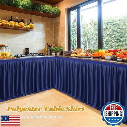 Wish Care 6ft Long Navy Blue Table Skirt for Rectangle Tables Decorations - W - Picture 4 of 5