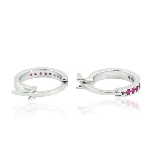 Pendientes Huggie Rubí K Oro Blanco de Mujer Joyería Ops - Imagen 3 de 6