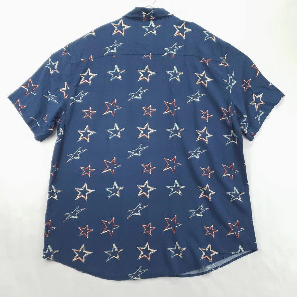 Lularoe Shirt Mens 2XL Blue Patriotic Stars Short Sleeve Button-Up - Image 2 of 4