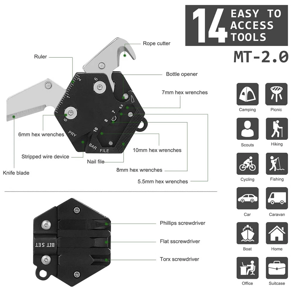 Multi Tool Folding Mini EDC Knife Outdoor Pocket Screwdriver Allen Wrench Ruler
