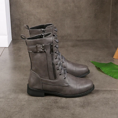 Damen Stiefeletten Schnürstiefeletten Schnürer Runde-toe Zipper Schuhe Casual - Bild 10 von 19