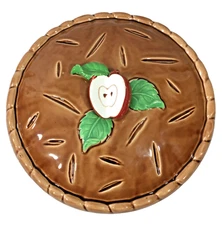 Vintage Apple Pie Covered Dish Pie Keeper Pottery 11" Majolica Japan