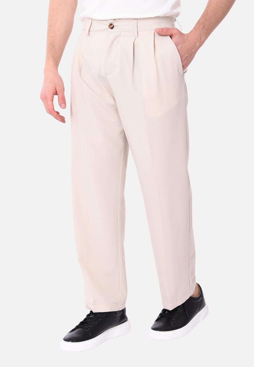 Pantaloni Uomo Eleganti con Pinces Larghi Pantalone Comodo Made in