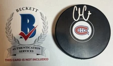 Cole Caufield Signed Autographed Montreal Canadiens Logo Puck Beckett COA