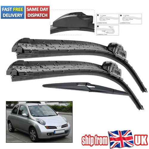 Front Rear Windscreen Wiper Blades Set For Nissan Micra K12 Hatchback