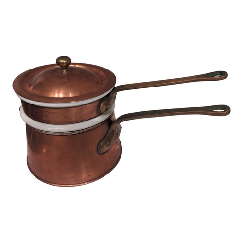 Vintage French Copper Brass Bazar Francais NY 666 Double Boiler Hall USA - Picture 4 of 13