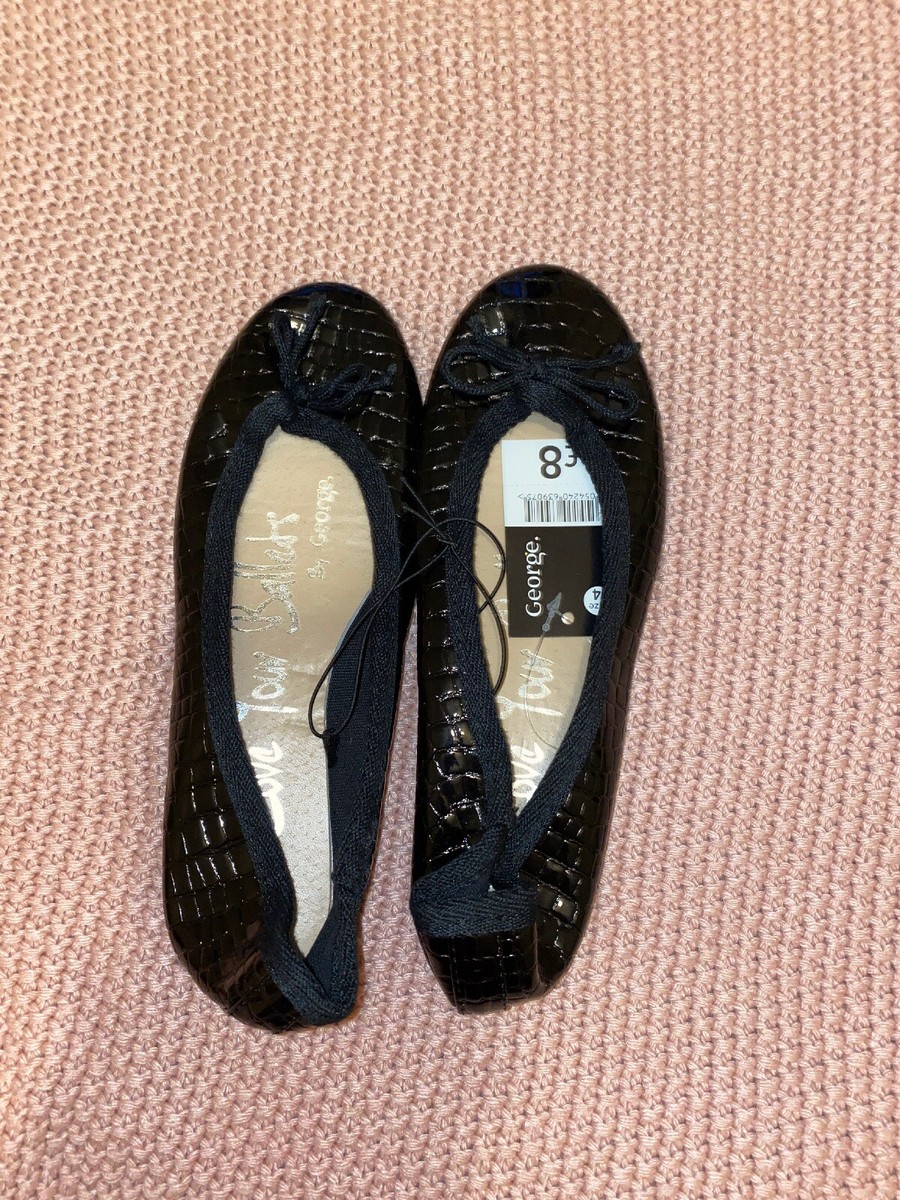 BNWT Black Croc Patent Ballet Flat Shoes Size George