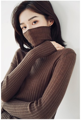 Damen Slim Soft Pullover Strickpullover aus Wolle Strickpulli Rollkragen - Bild 9 von 13
