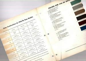 1938 DeSOTO Color Chip Paint Sample Brochure / Chart: DuPont, De Soto