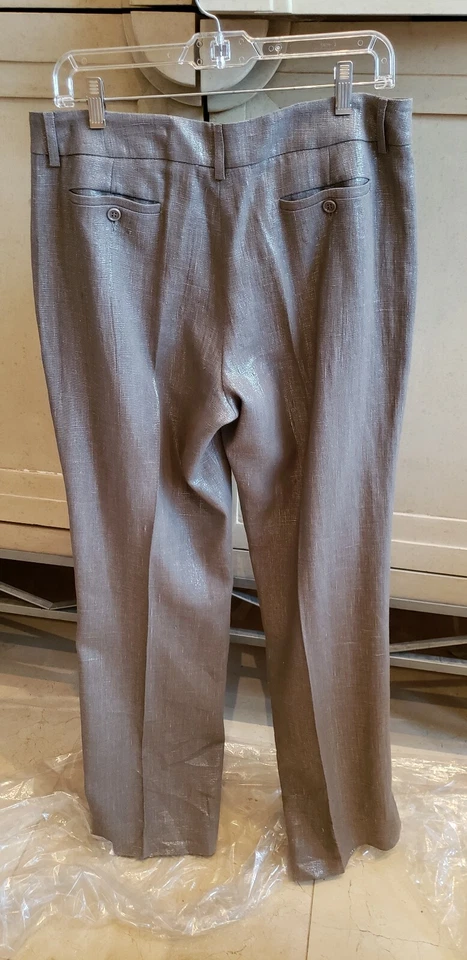 NUEVO CON ETIQUETAS $620 MUJER LINO ETRO PANTALONES DE VESTIR TOPO DORADO METALIZADO PANTALONES DE NOCHE 12 46 Foto 2 de 4