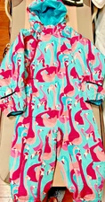 "SELK'BAG" SNOW SUIT~GIRLS YOUTH SZ.M~HEIGHT-4'6'~PINK FLAMINGO-BLUE BACKGROUND