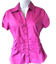 Attention Women's Lavender Short Sleeve Blouse with Gathered Front Waist Size S