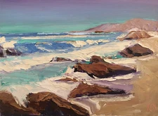 ROCK GUARDS THREE Original Impression Seascape Ocean Painting 12x16 072517 KEN