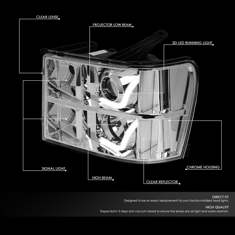PARA CAMIONETA GMC SIERRA 2007-2014 CROMO/CLARO LED DRL PROYECTOR FAROS LÁMPARAS Foto 2 de 4