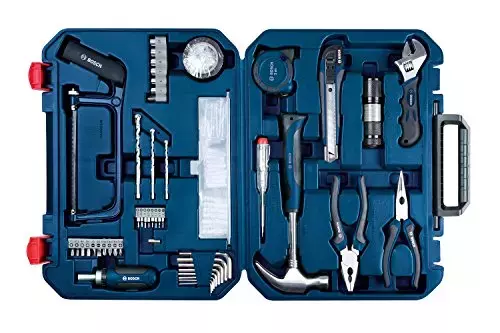 Kit D'outils à Main Bosch 108 Pièces - Coffret Métal Bleu, Complet Avec Marteau Et Tournevis
