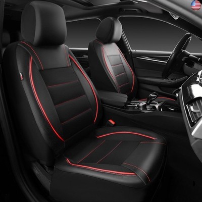 CAR PASS Universal FIT Piping Leather Two Front Seat Covers, Waterproof Faux