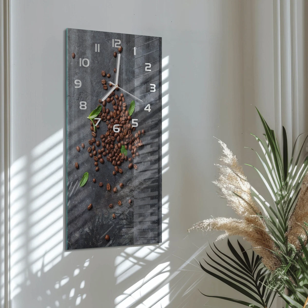 Reloj de Pared Rectangular Vertical Elegante Silencioso Granos de Café 30x60 cm