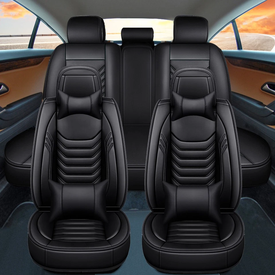 Conjunto completo de capa de assento de carro luxo couro ecológico 5 lugares almofada protetora universal - Imagem 3 de 4