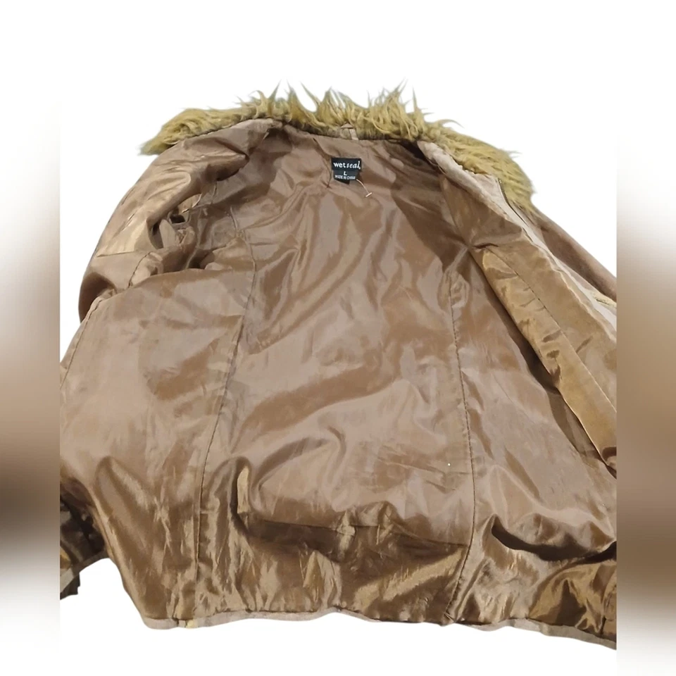 复古 Y2K 湿密封皮革骆驼毛皮口音风衣 Penny Lane 大衣 — 第 3/4 张图片