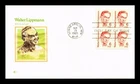 US COVER WALTER LIPPMANN GREAT AMERICANS FDC BLOCK COVER CRAFT CACHET INSERT