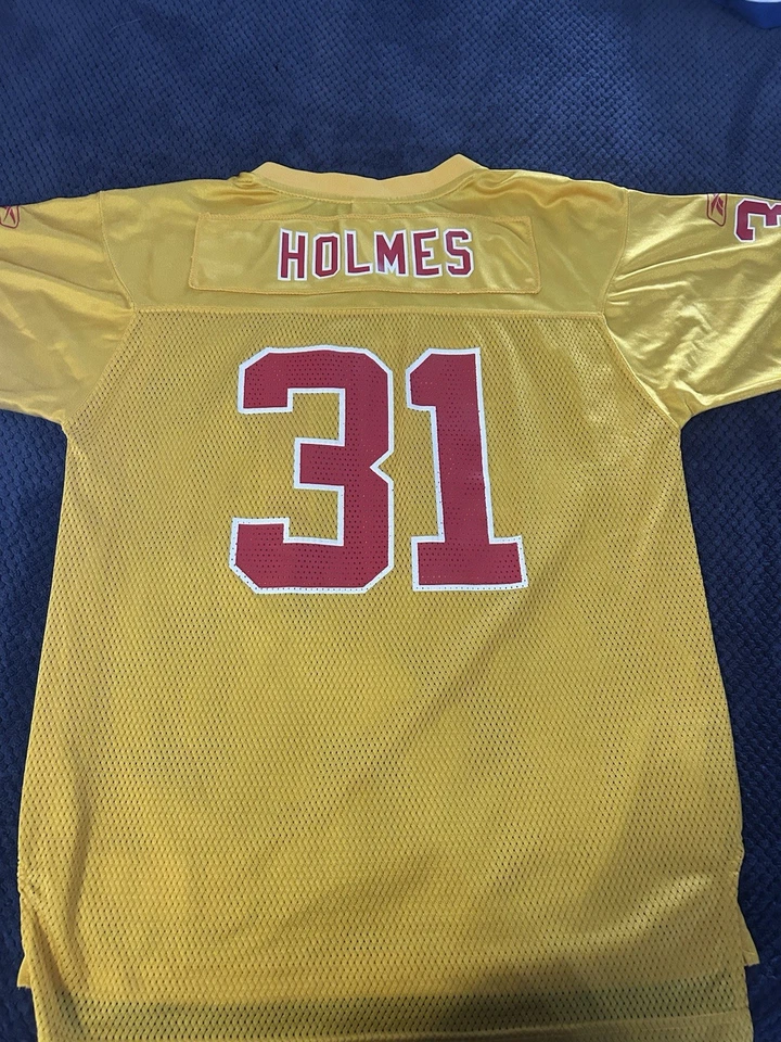 Camiseta Vintage Priest Holmes Kansas City Chiefs #31 Reebok NFL Vermelha Juventude GG Dourada - Imagem 2 de 2