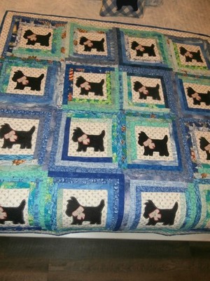 SCOTTIES by the SEA handmade QUILT 44''x44'' OOAK throw or wall W/paw print detail