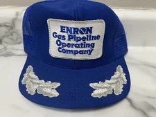 RARE Vintage Blue Mesh Enron Gas Baseball Cap Hat USA Trucker Snapback Scrambled