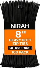 8 inch Heavy Duty Zip Ties, Black, 50 LB 8 100 pk 50lbs, Uv Protected Black 