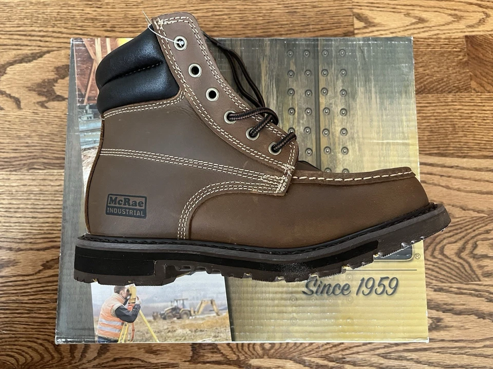 Botas McRae Industrial Cuero Puntera Acero, Talla 8W, Nuevas En Caja Foto 2 de 4