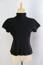 PLEATS PLEASE Black High Neck Short Sleeve Top 102 0725