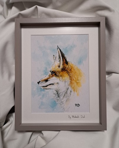 Original Hand Painted Watercolour Print Sussex South Downs Fox Chanctonbury Ring - Picture 2 of 6