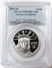 2002 W PROOF PLATINUM $100 AMERICAN EAGLE 1 OZ STATUE OF LIBERTY PCGS PR 70 DCAM 3875.00 per troy oz