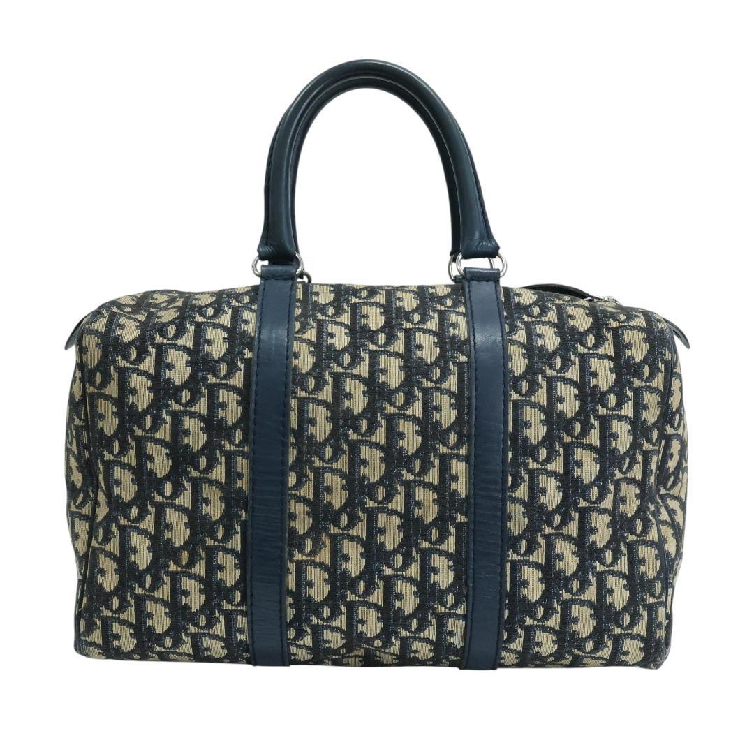 Christian Dior Mini Boston Handbag Canvas Leather Navy Beige Authentic thumbnail 16