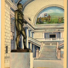 c1910s Salt Lake City State Capitol Linen Postcard Massasoit Statue Rotunda A88