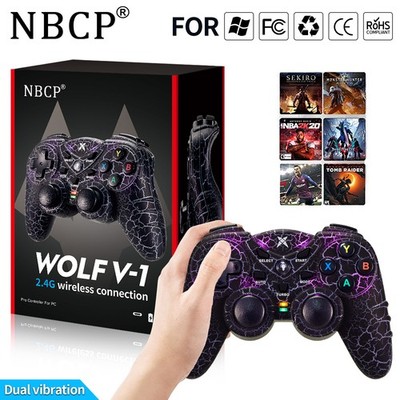 2.4GHz RF Wireless Gaming Controller LED Vibration for PC