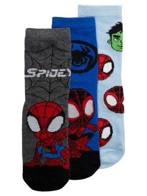 Marvel Spiderman Socken Jungen Spidey Kinder Sneaker Söckchen Grau/Blau 3er Pack