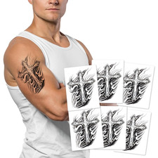 6-Sheet Arm Temporary Tattoos with Mysterious Cross, Waterproof Fake Tattoo Stic