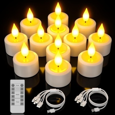 LED Teelichter 12er Set aufladbar USB-C Timer Fernbedienung flackernd Deko PC