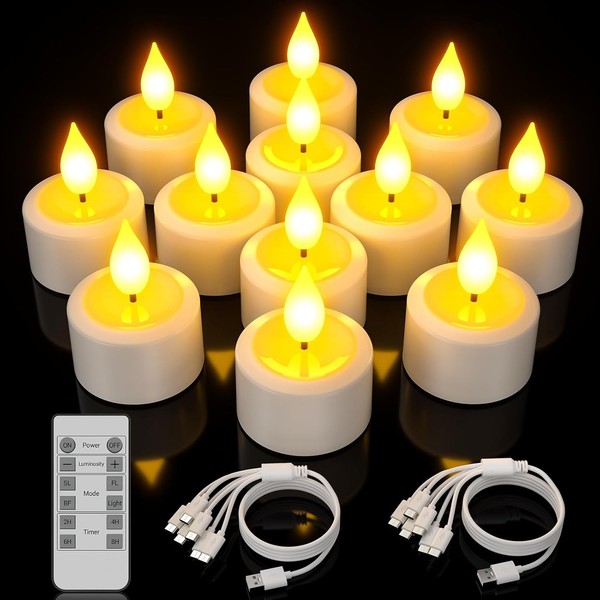 Led Teelichter 12Er Set Aufladbar USB-C Timer Fernbedienung Flackernd Deko Pc-image